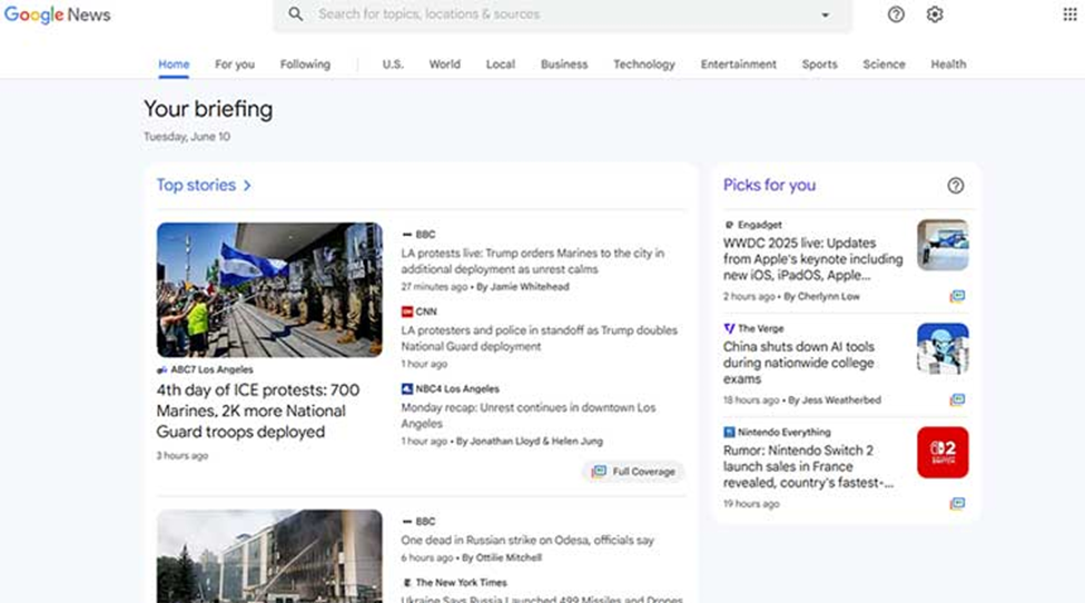 تنظیمات Google News